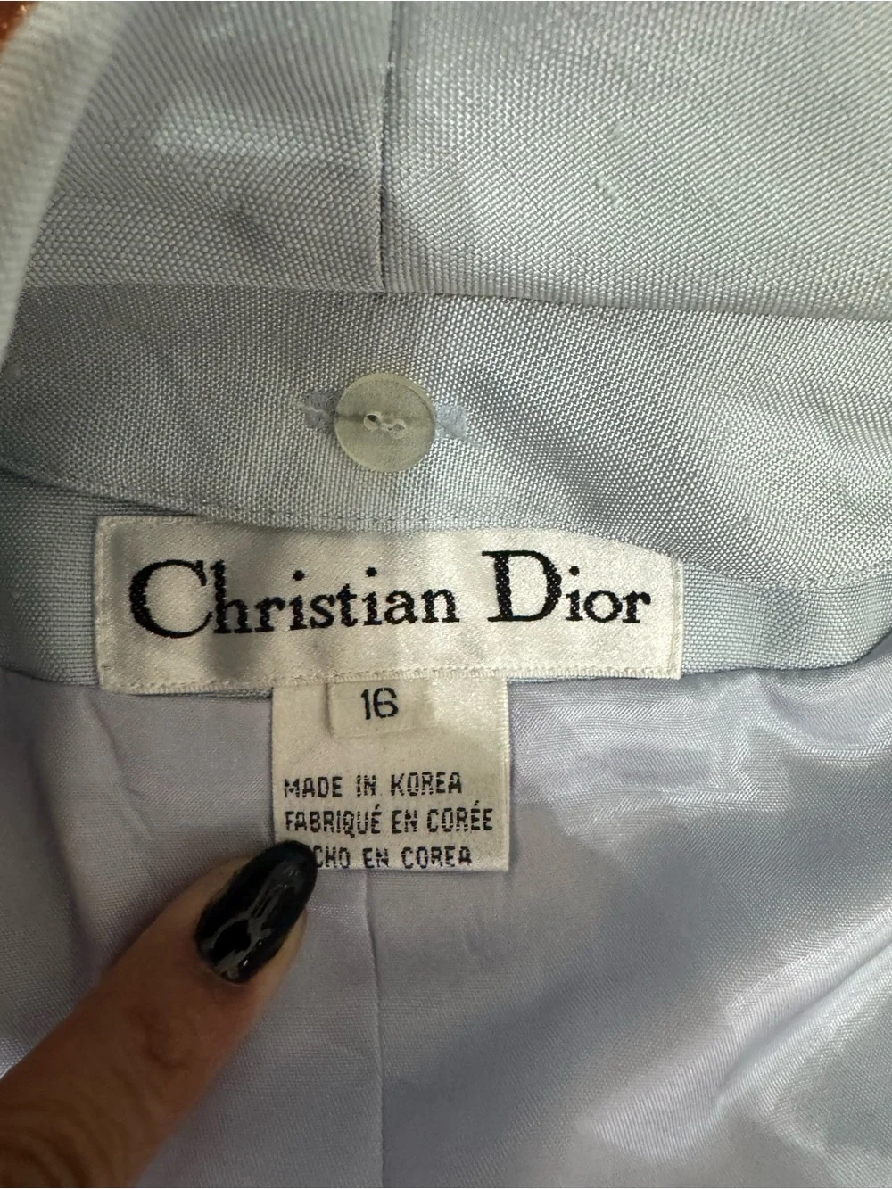 Vintage Christian Dior 100% Silk Blazer Size 16 Light Blue Made Korea
